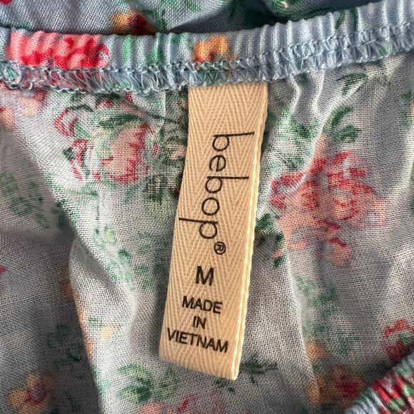 Bepop Sky/Pink Floral Elbow Sleeve Romper, M - Picture 4 of 7
